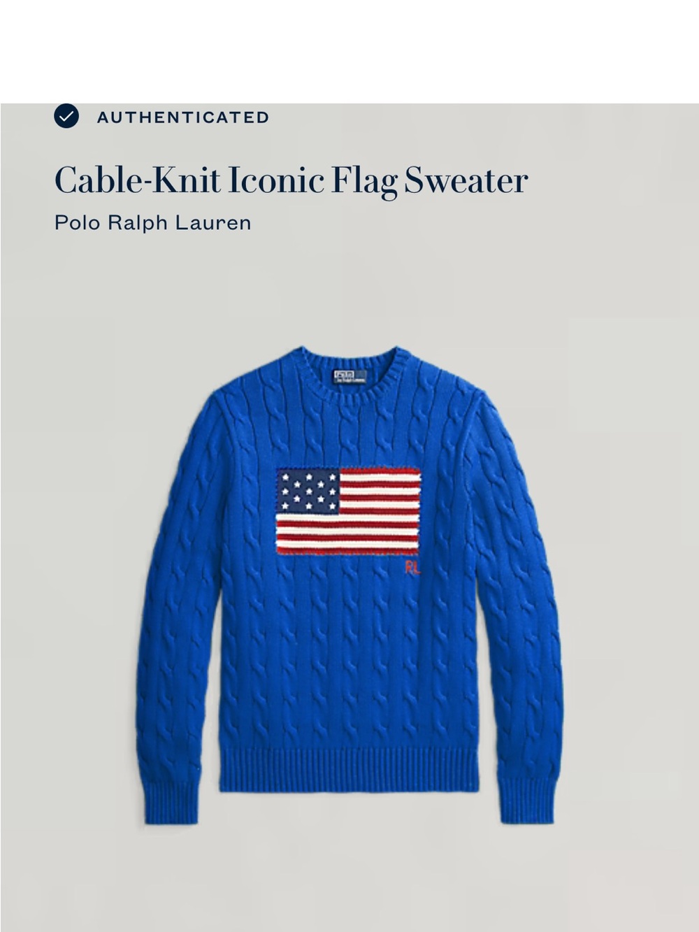 Ralph Lauren Blue Cable-Knit Crewneck with Flag Motif
